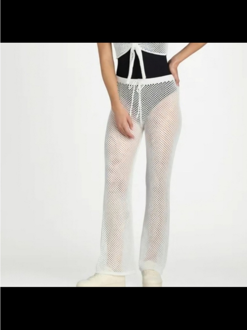 NWT Liv & Lottie White Crochet Wide-Leg Pants Sz M B129
